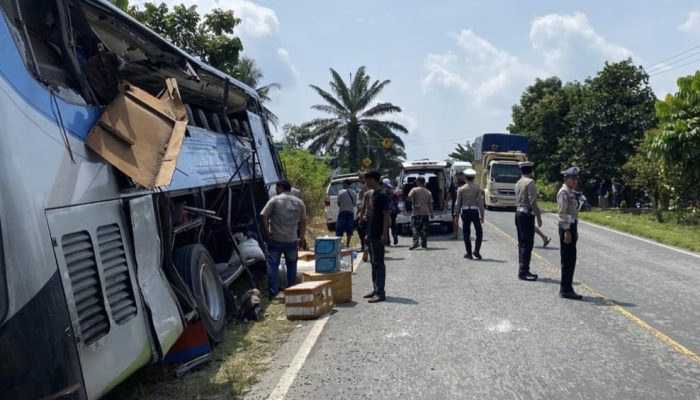 Kecelakaan Bus vs Truk di Lintas Timur Pelalawan, 4 Penumpang Tewas