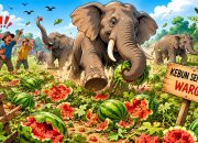 Gajah Liar Masuk Kebun Semangka di Rumbai